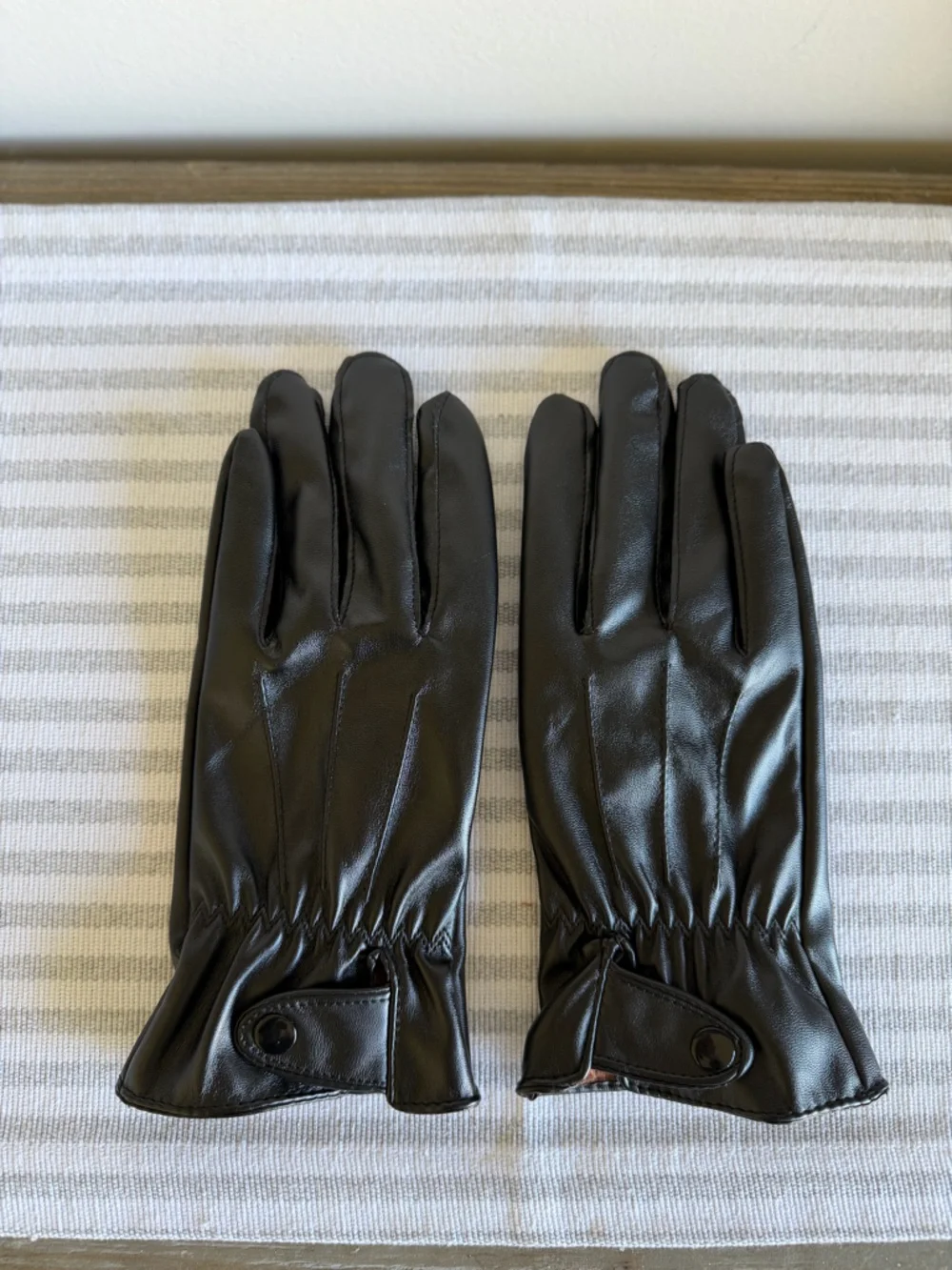 Black Faux Leather and Faux Fur Lined Driving Gloves #260811